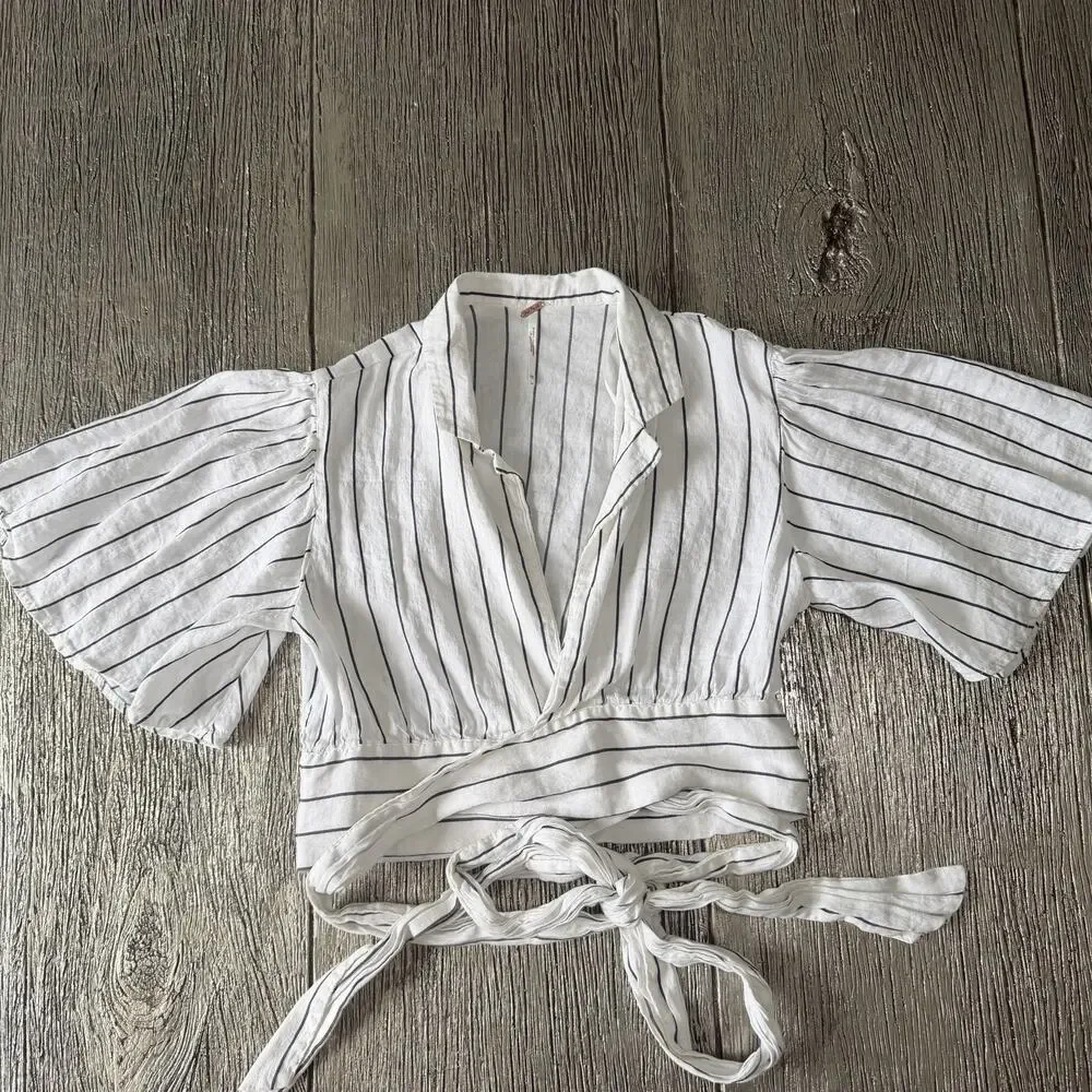 Free People Women's Crop Top Striped Wrap Blouse Size XS - Picture 2 of 6